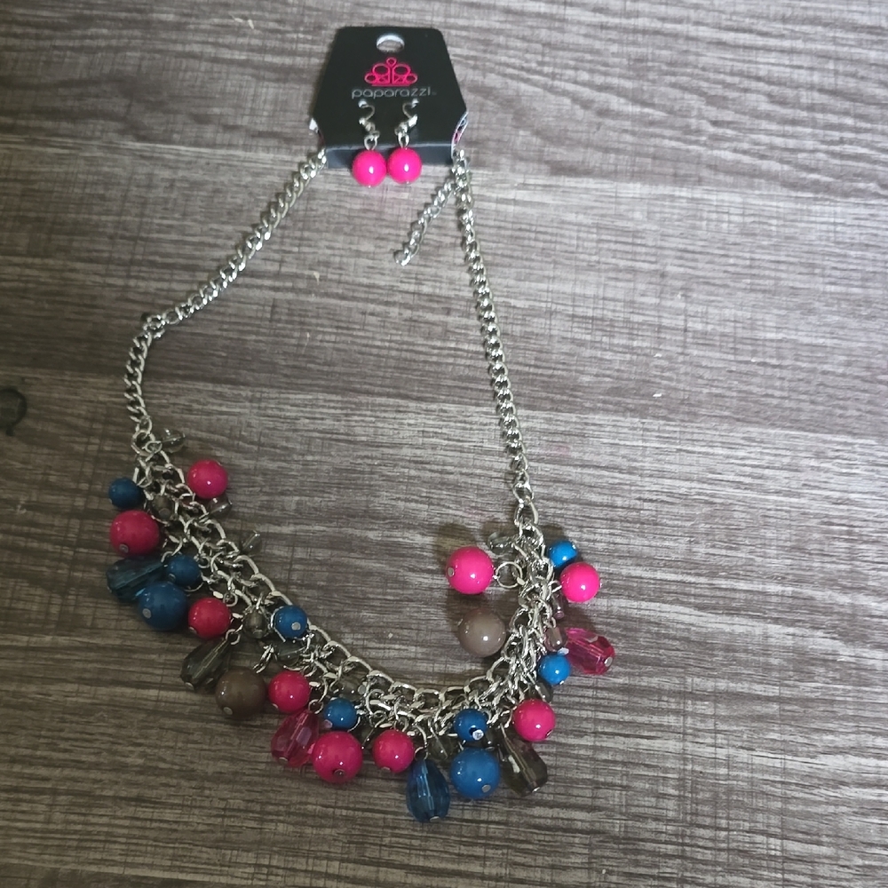 Paparazzi Vibrant Pink and Blue Necklace Set